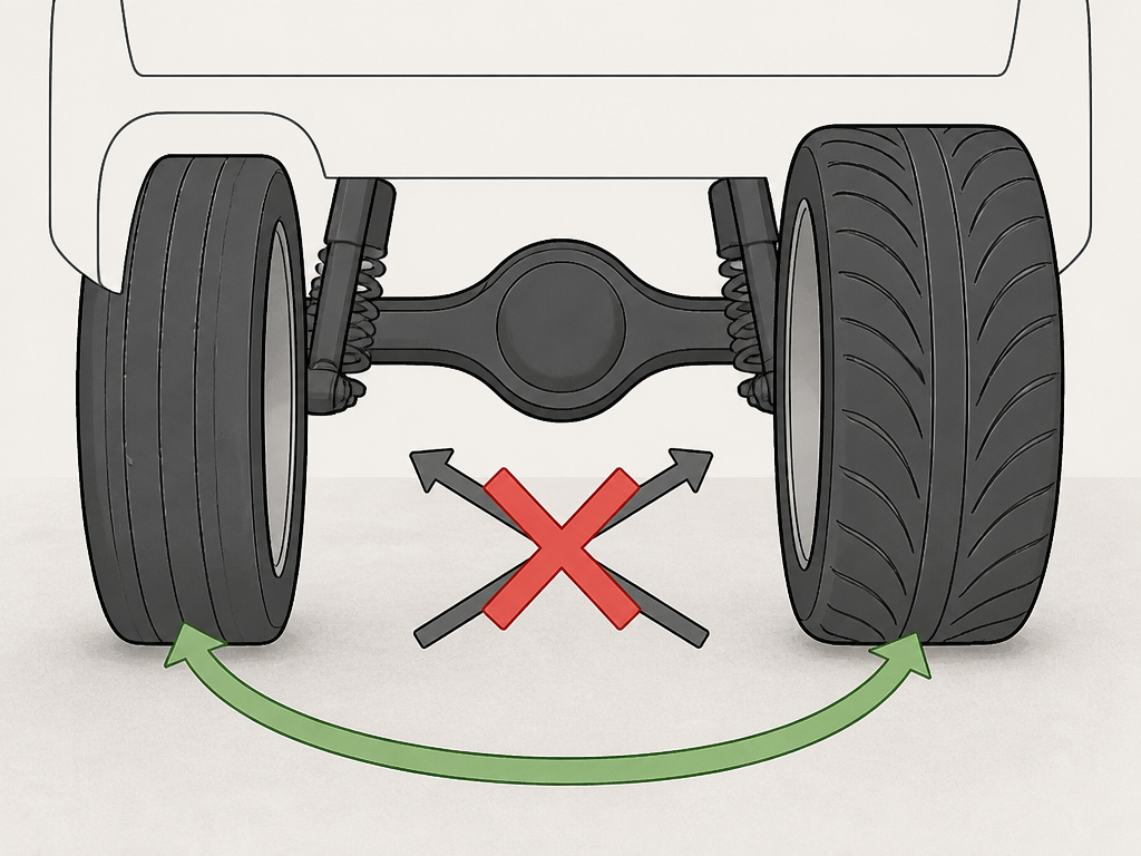 Diagram showing side-to-side tire rotation for staggered fitments.