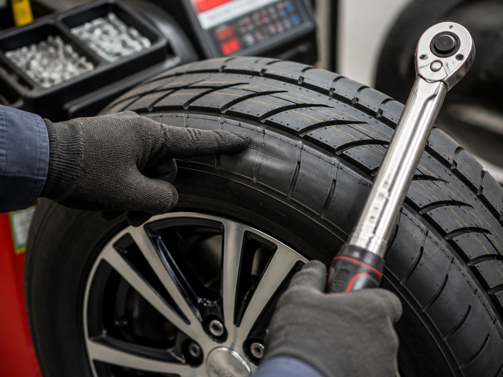Mechanic checking for flat spots and balance after new tire installation