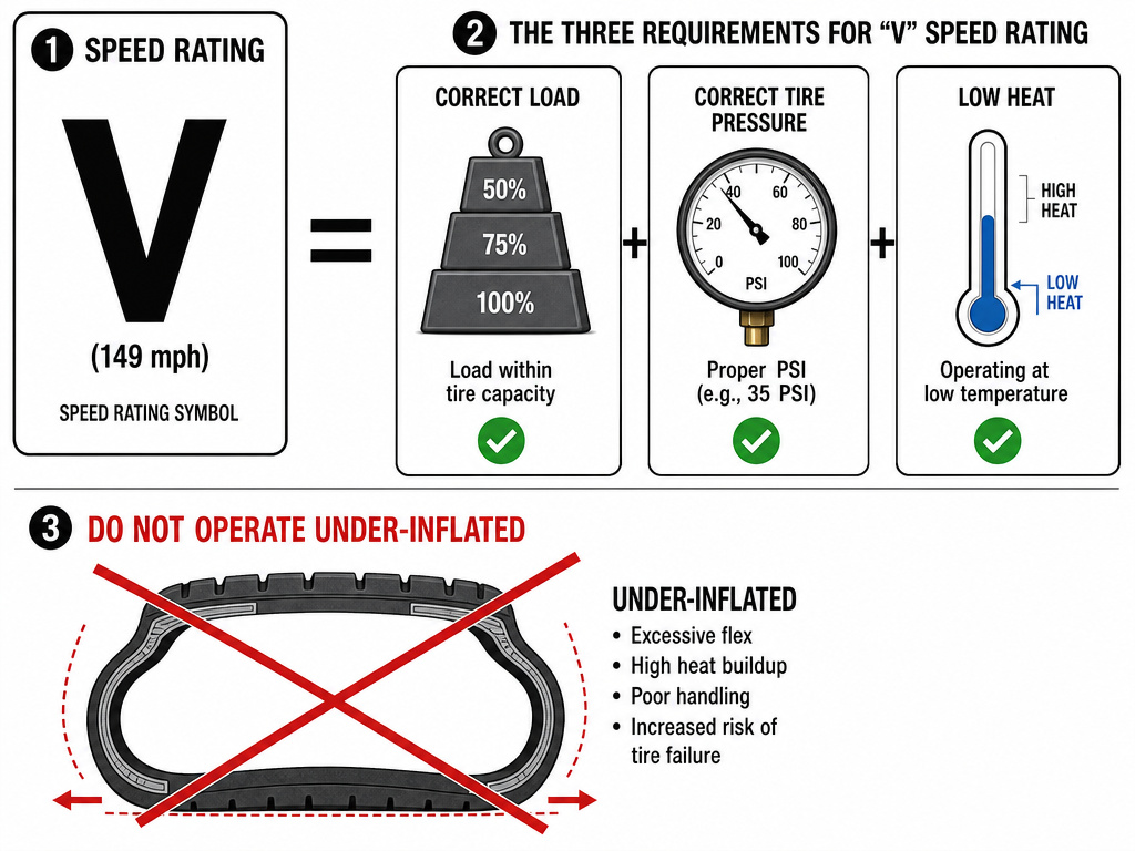 Tire speed rating validity depends on correct load and proper inflation pressure diagram.