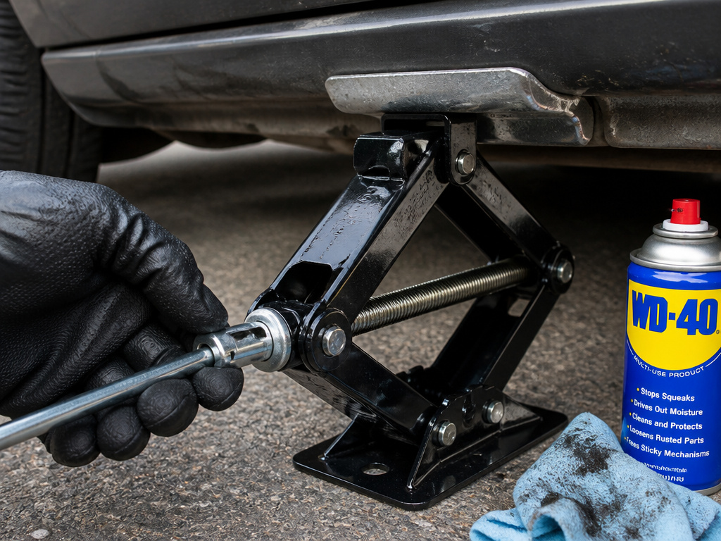 scissor jack placement under car lift point lubricated screw